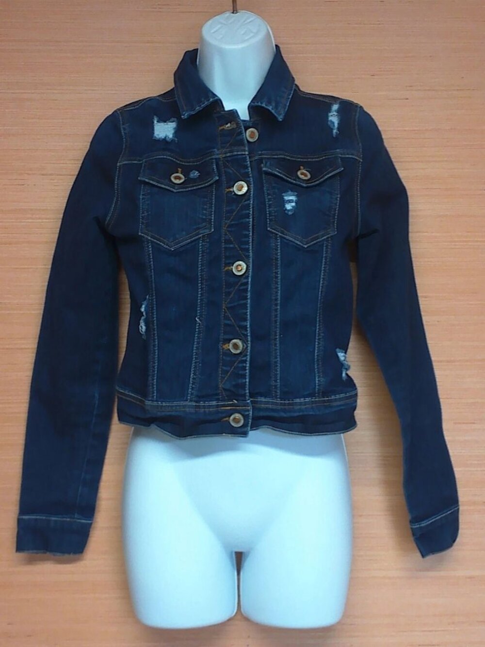 Wax Jean Women's Basic Distressed Blue Denim Jacket Size Small